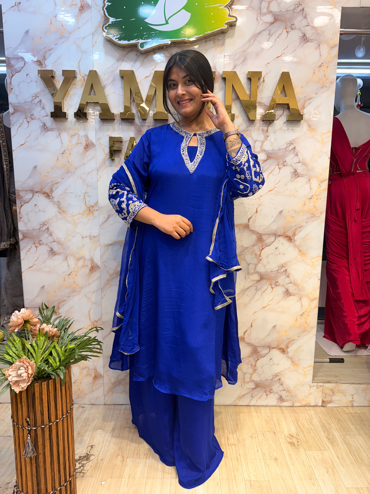 💙 Royal Blue Embroidered Kurti Pant Dupatta Set