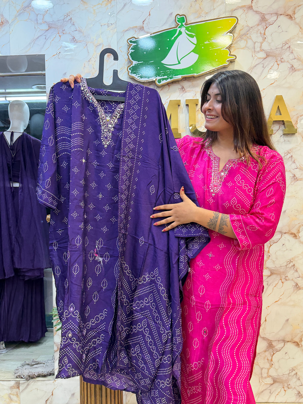 💗 Fuchsia Printed Kurti Pant Dupatta Set