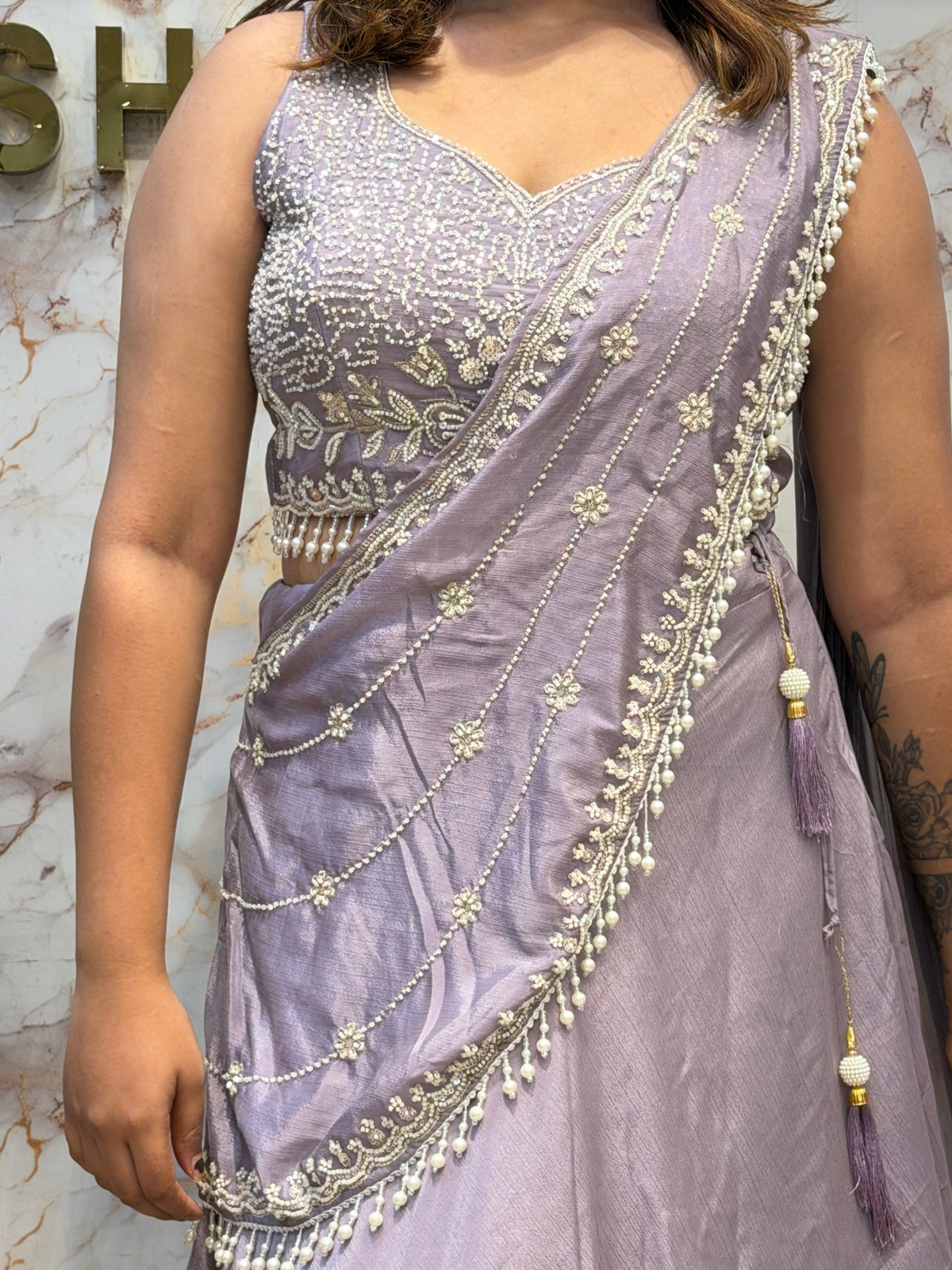 Handwork Chinon Crop-Top Lehenga