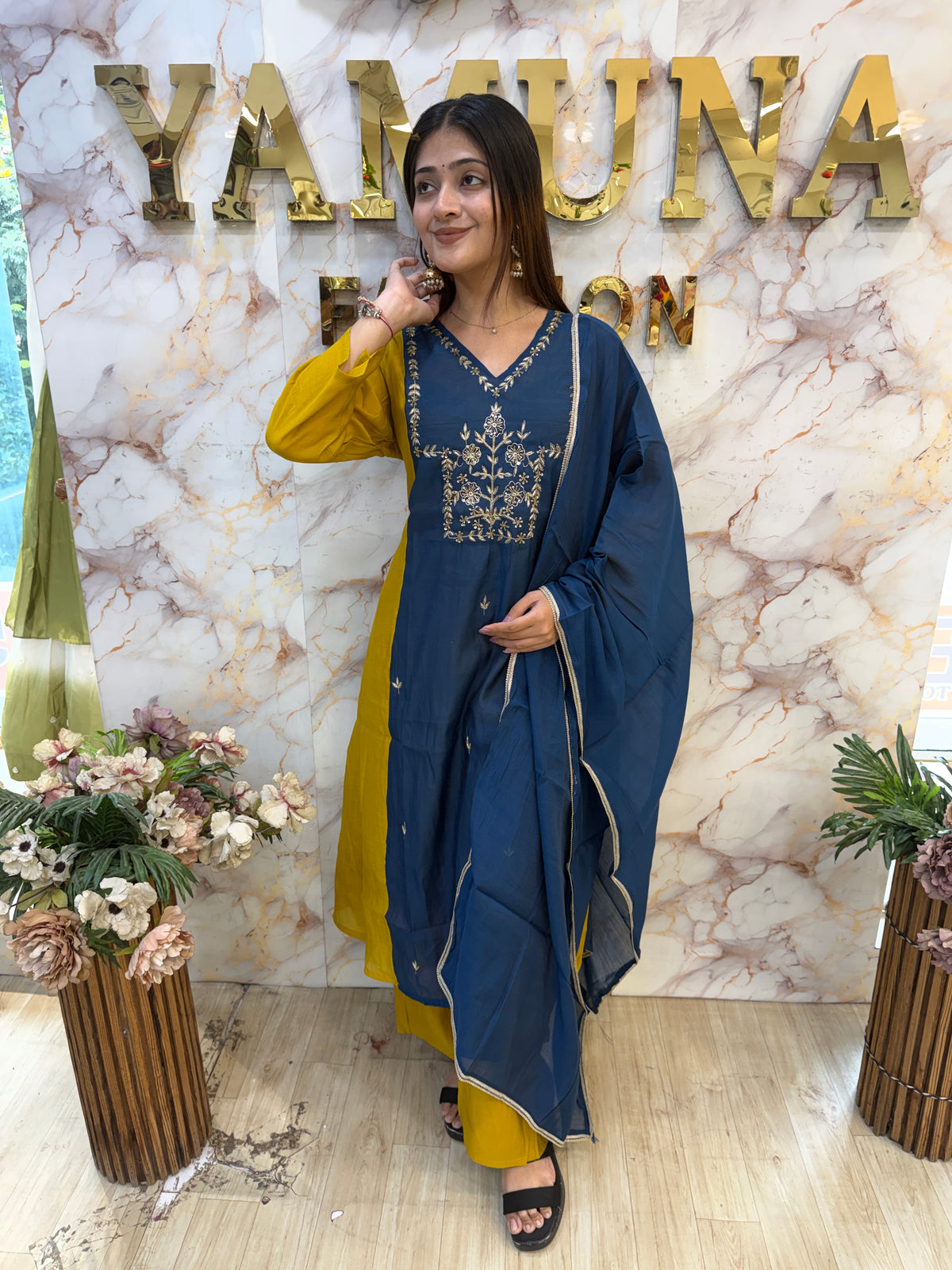 Two-Tone Roman Mul Chanderi Anarkali with Handwork