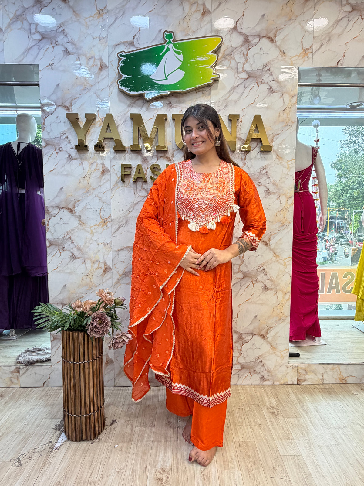 🧡 Gaji Silk Kurti dupatta pant Set