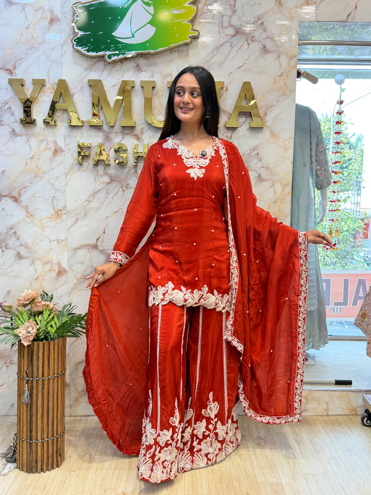 ❤️‍🔥 Rust Red Embroidered Indo-Western Set