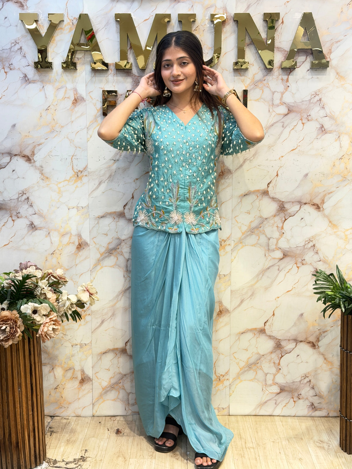 Drape & Dazzle – Chinon Silk Indo-Western Set