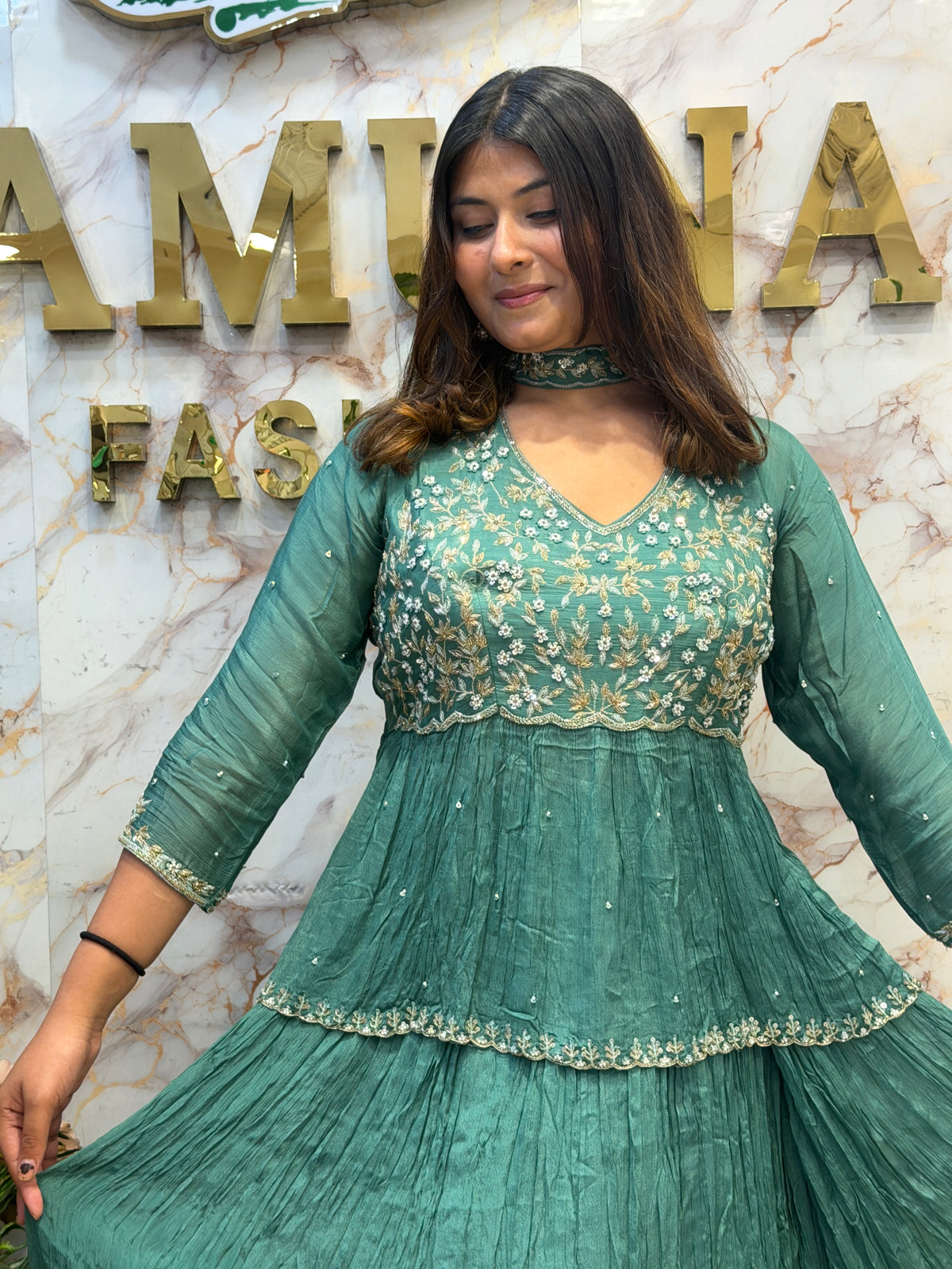 Handcrafted Crush Chinon Peplum Lehenga