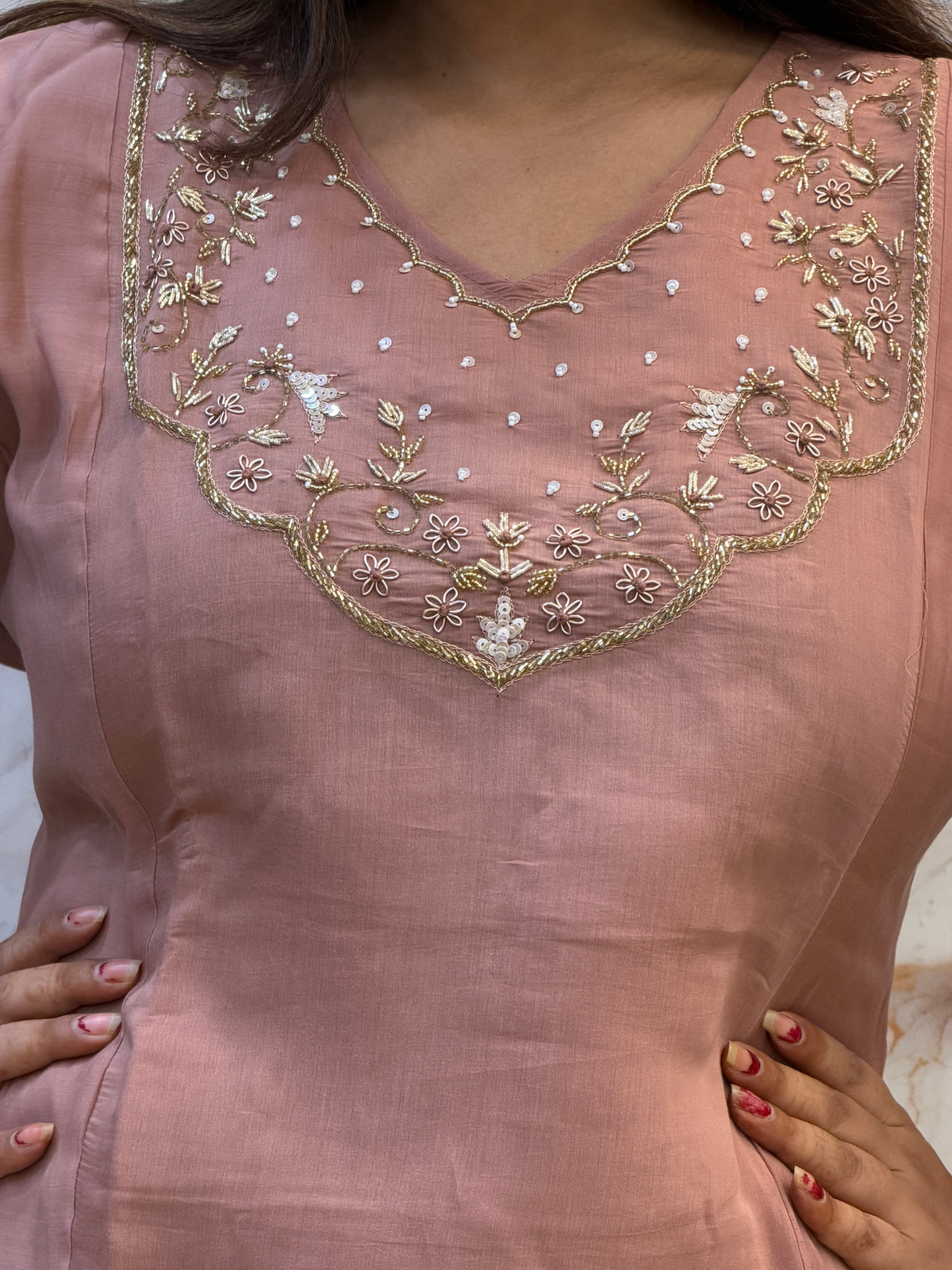 🌷 Dusty Rose Elegance Kurti Pant Dupatta Set ✨