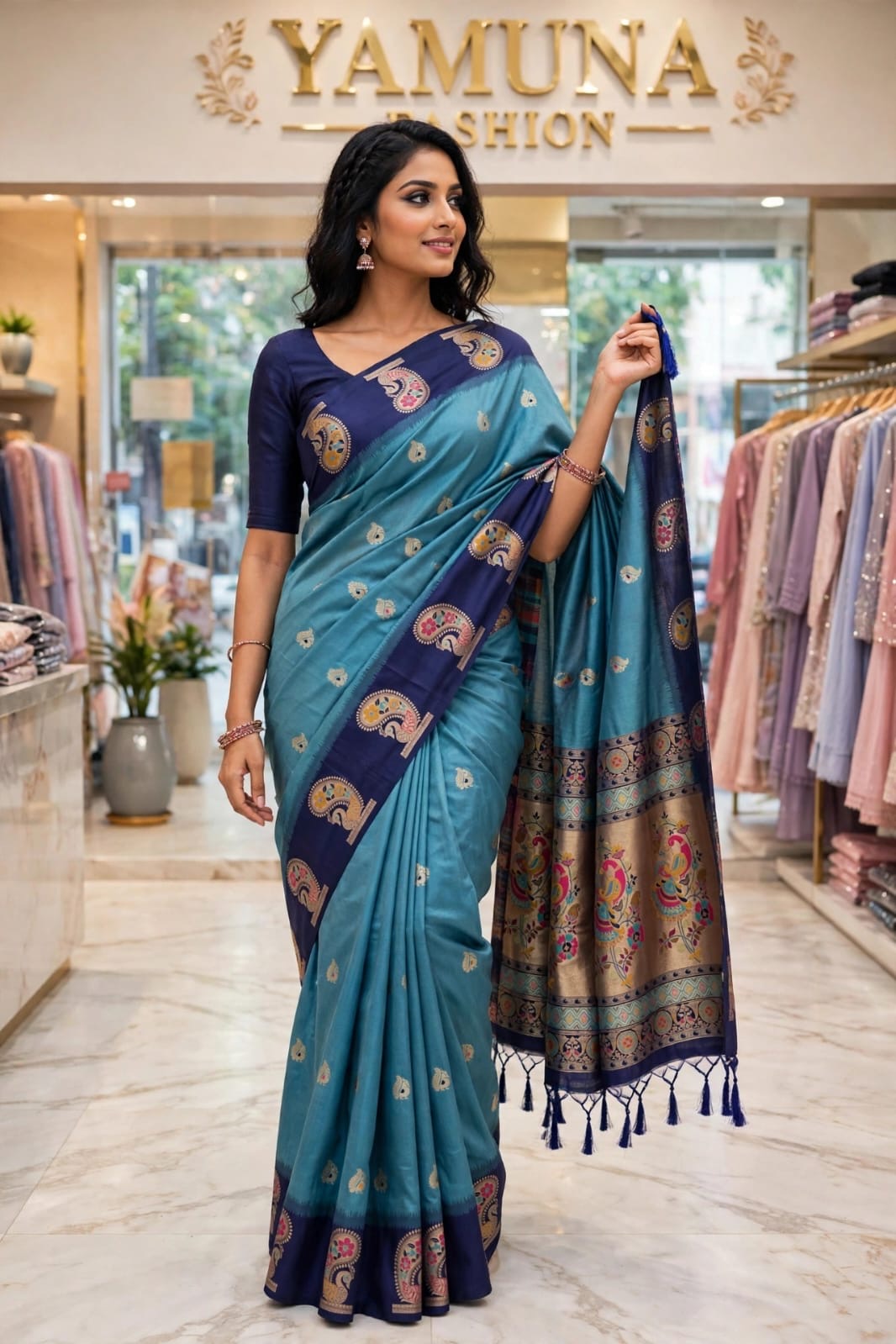 🌿 Elegant Sage Printed Saree 💖✨