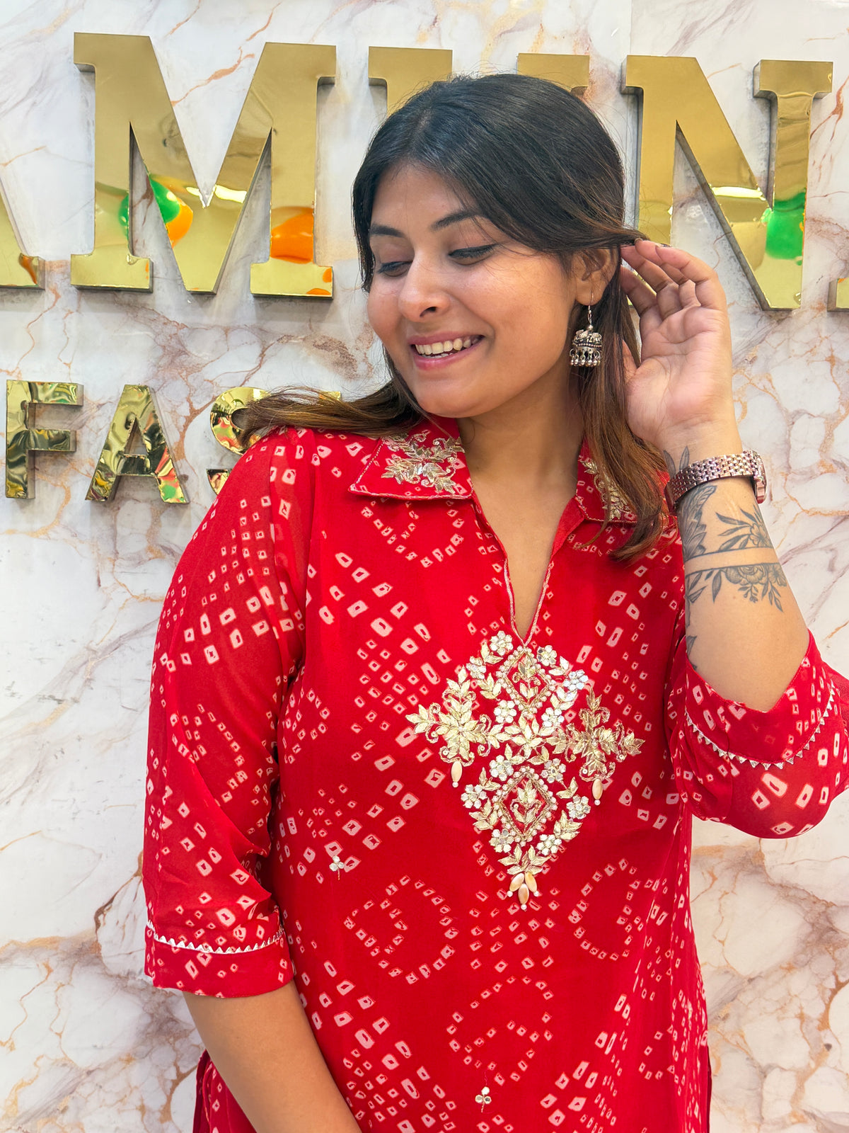 Red Bandhej Gota Patti Co-Ord Set ❤️✨