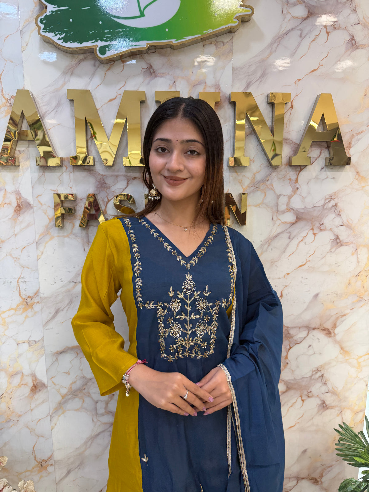 Two-Tone Roman Mul Chanderi Anarkali with Handwork