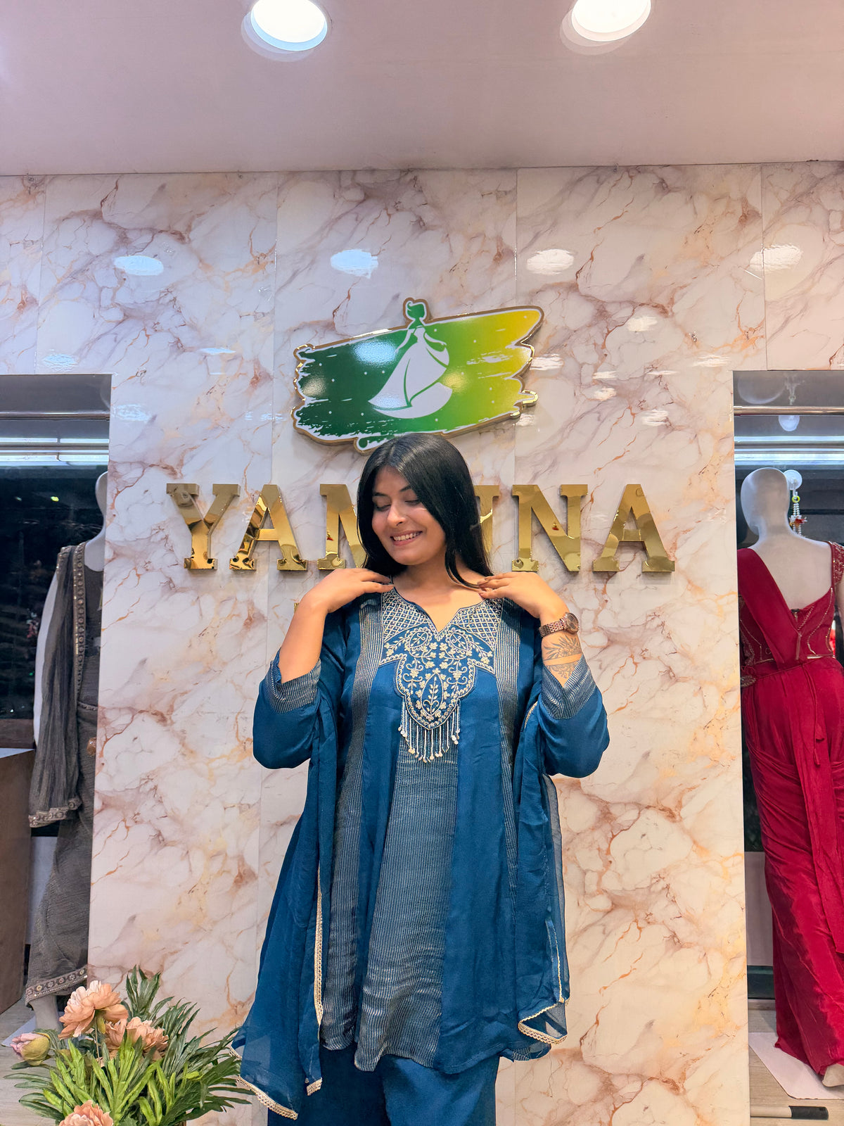 💙 Midnight Blue Embroidered Kurti Pant Set