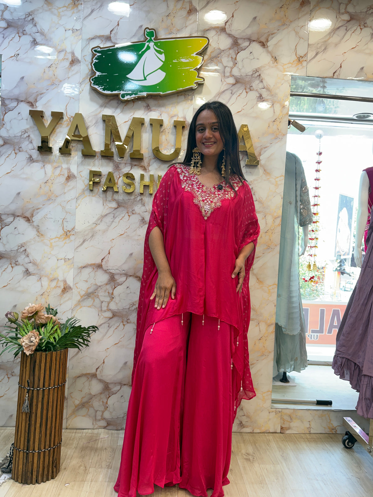 🌹 Rani Pink Embroidered Indo-Western Kaftan Set
