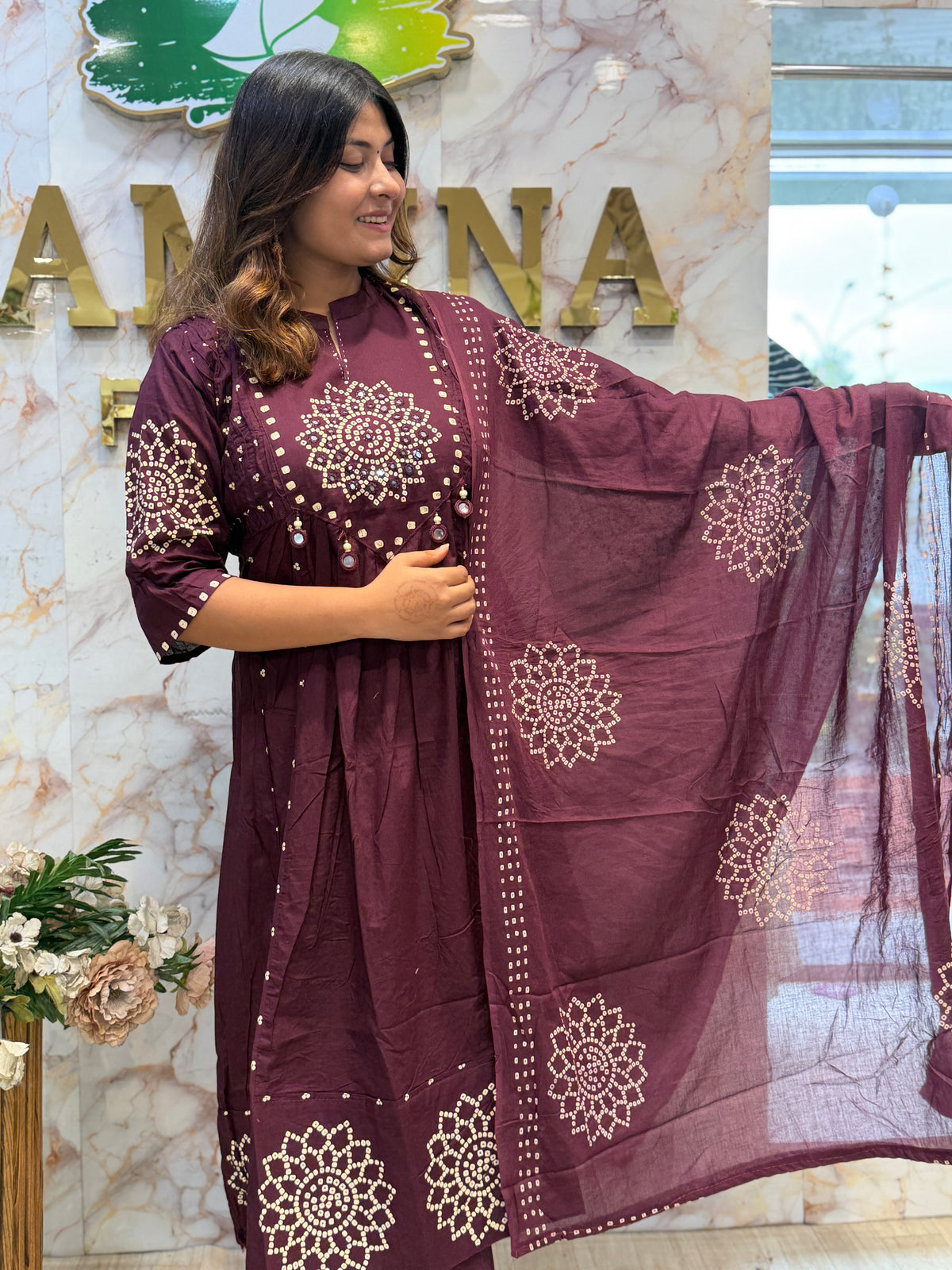 Elegant Cotton Anarkali Dress with Mirror Work