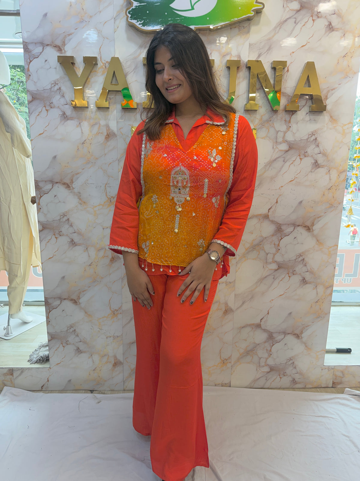 Orange Silk Jacket Style Co-Ord Set 🧡✨