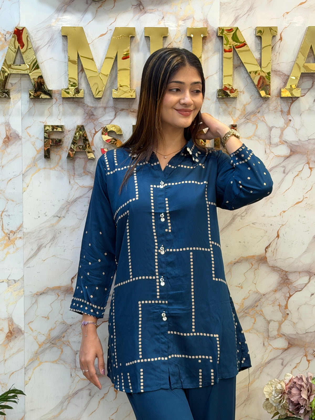 💙✨ Midnight Blue Geometric Embroidered Co-Ord Set ✨💙
