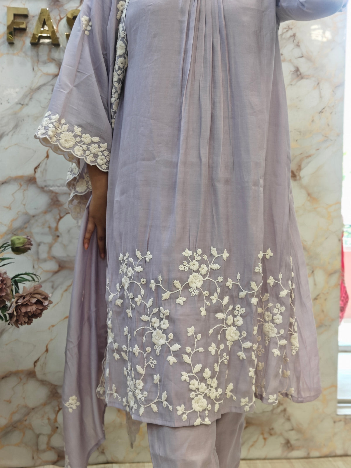 Trending Chinon Anarkali Dress with Thread Work