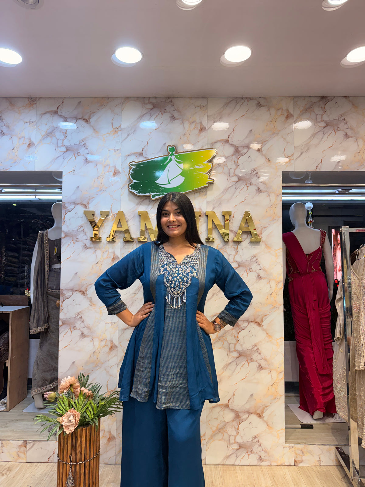 💙 Midnight Blue Embroidered Kurti Pant Set