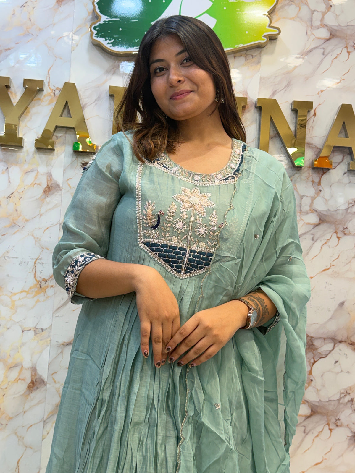 Mul Chanderi Handwork Anarkali Set ✨