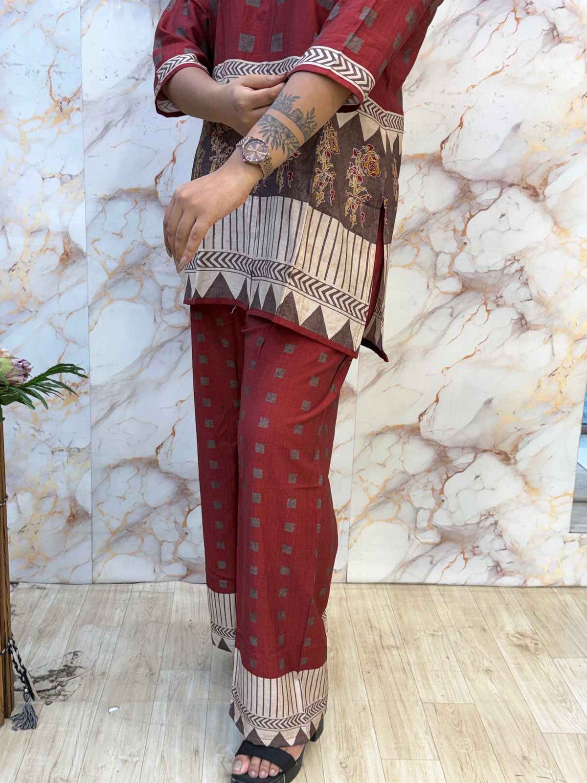 ❤️ Maroon Printed designer co-ord set