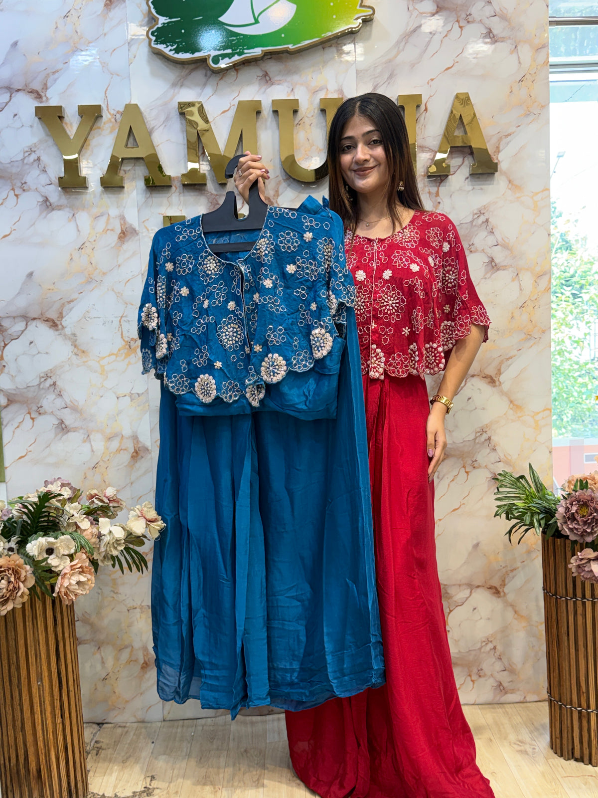 ✨ Drape Diva – Crepe Silk Indo-Western Set