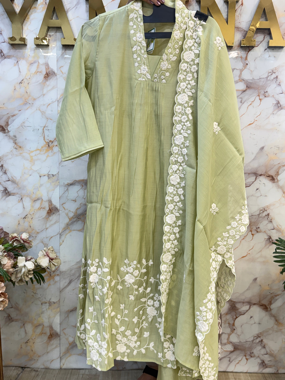 Trending Chinon Anarkali Dress with Thread Work