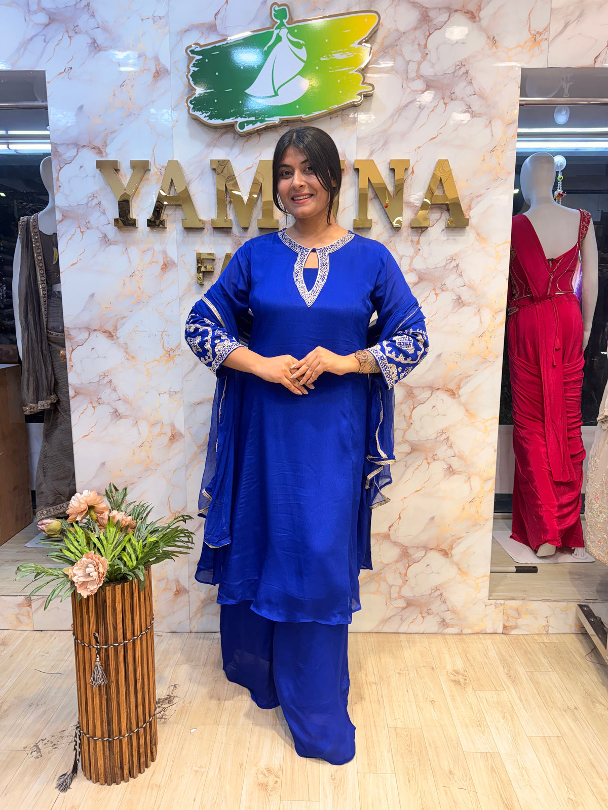 💙 Royal Blue Embroidered Kurti Pant Dupatta Set