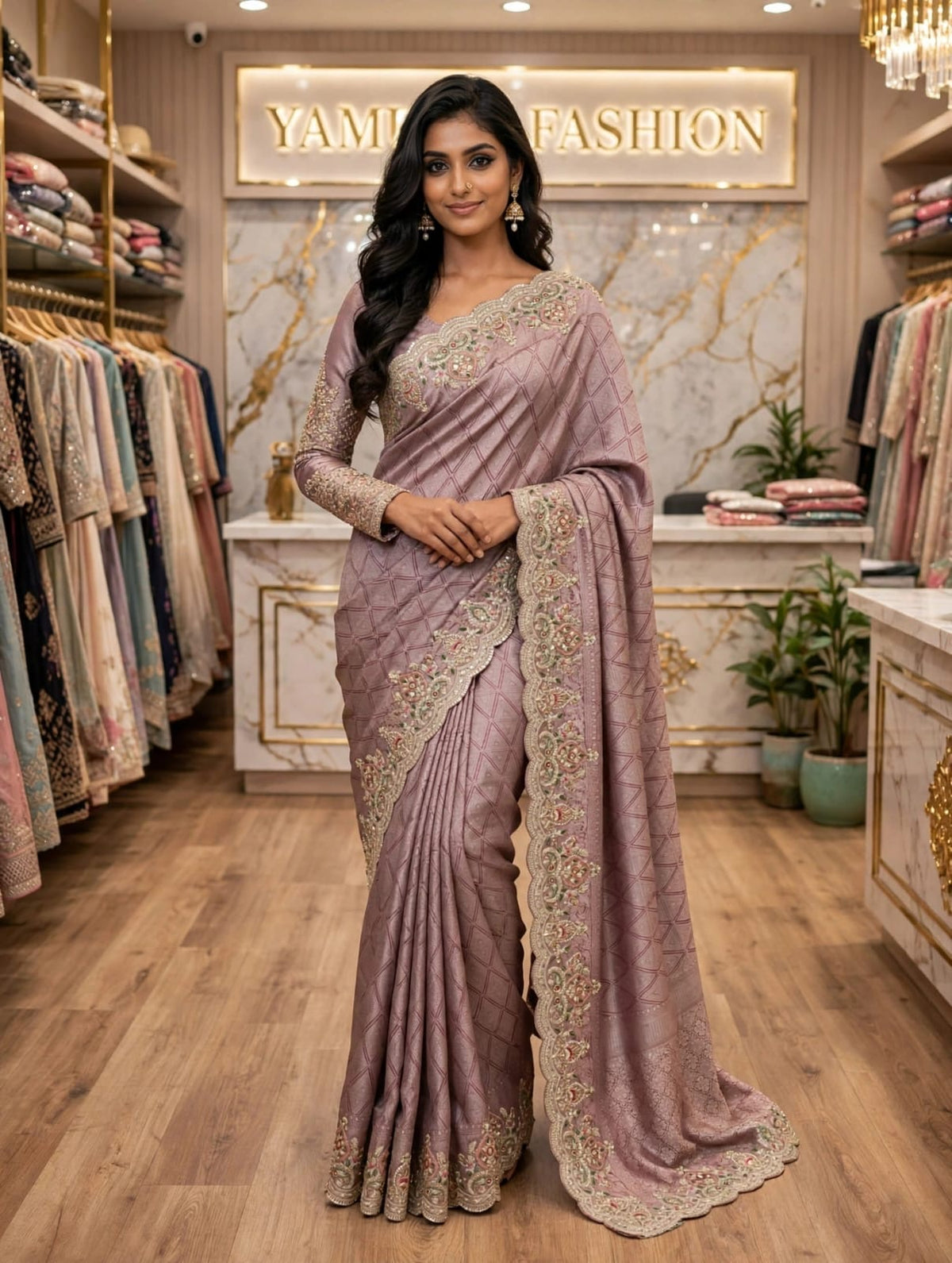💜 Elegant Mauve Embroidered Saree ✨