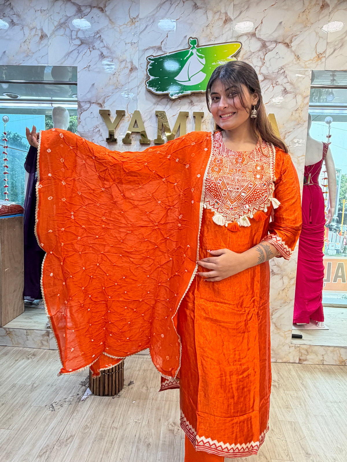 🧡 Gaji Silk Kurti dupatta pant Set
