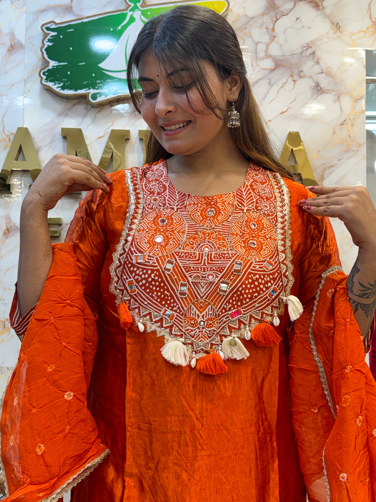 🧡 Gaji Silk Kurti dupatta pant Set