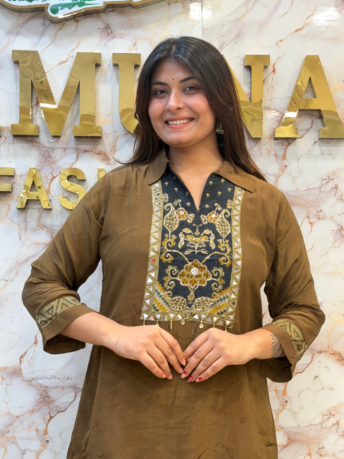 🤎 Royal Mocha Embroidered Kurta Set