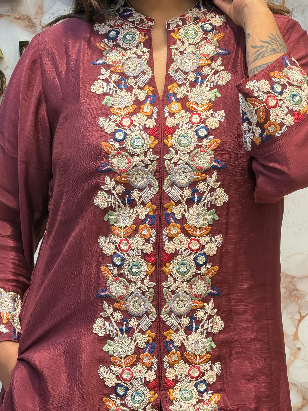 🍷 Burgundy Bloom – Embroidered Co-Ord Set ✨