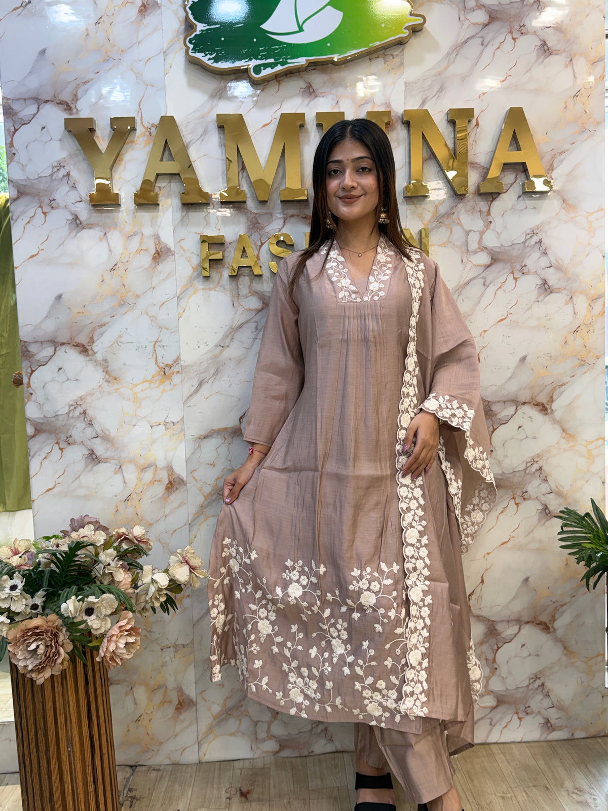 Trending Chinon Anarkali Dress with Thread Work