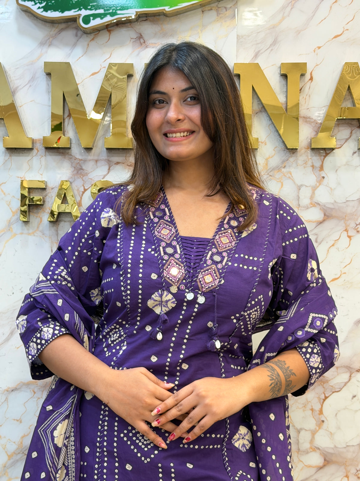 💜 Royal Purple Printed Kurti Pant Dupatta Set