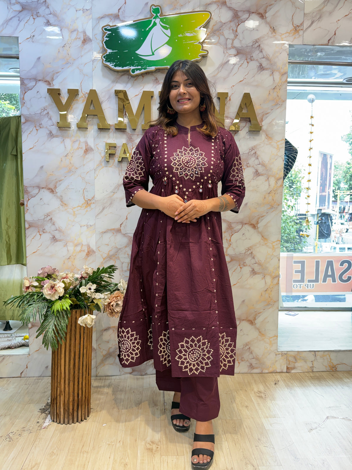 Elegant Cotton Anarkali Dress with Mirror Work