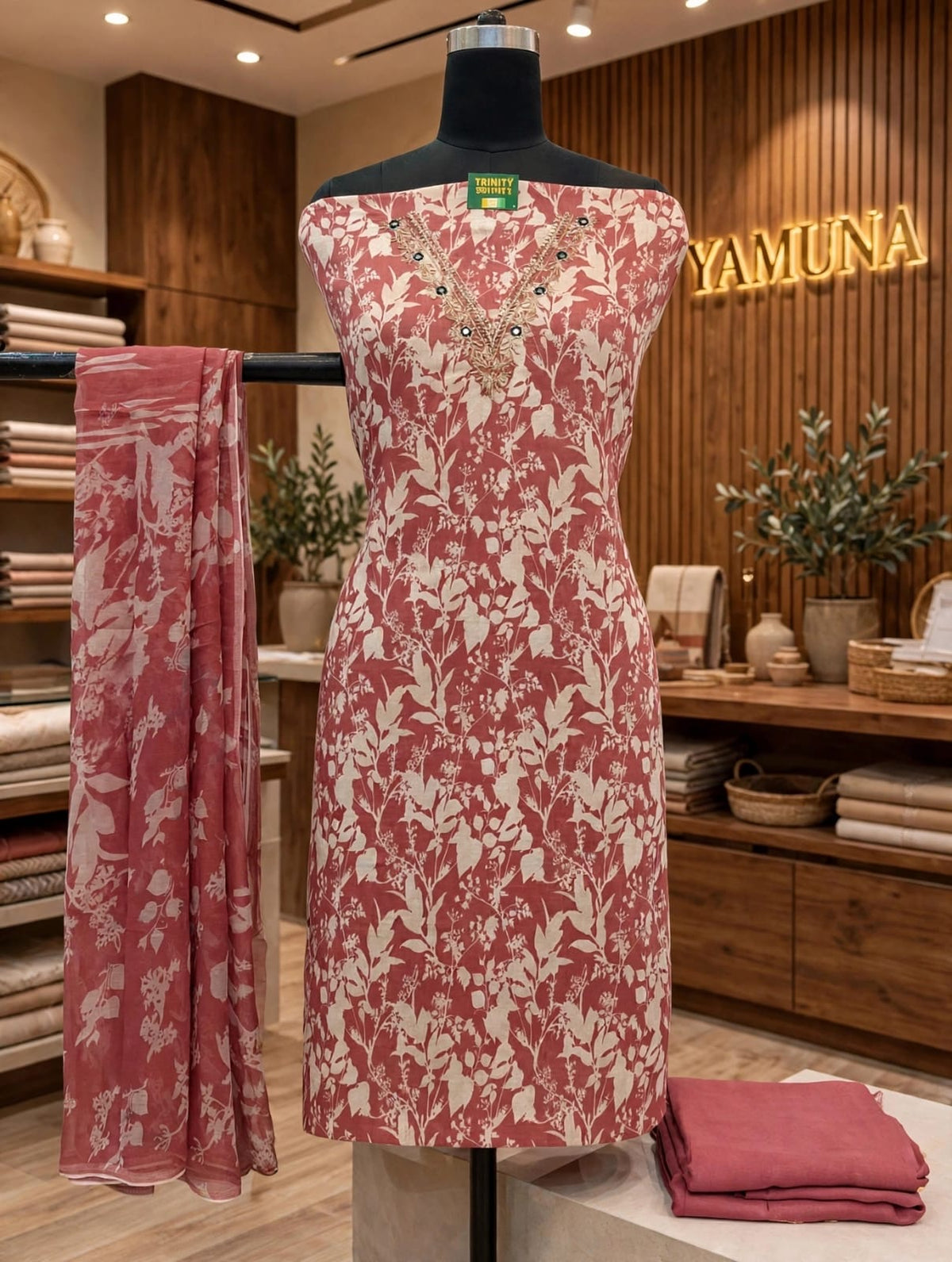 🌸 Rose Petal Bloom – Designer Floral Dress Material ✨