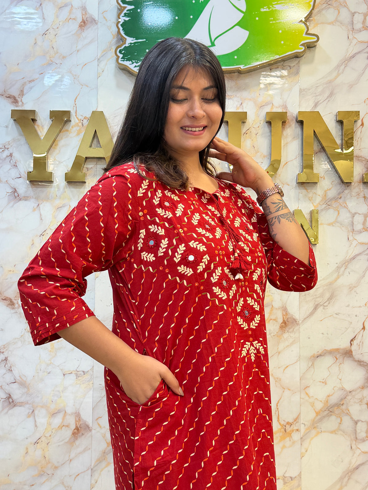 ❤️ Ruby Red Printed Kurti Pant Dupatta Set