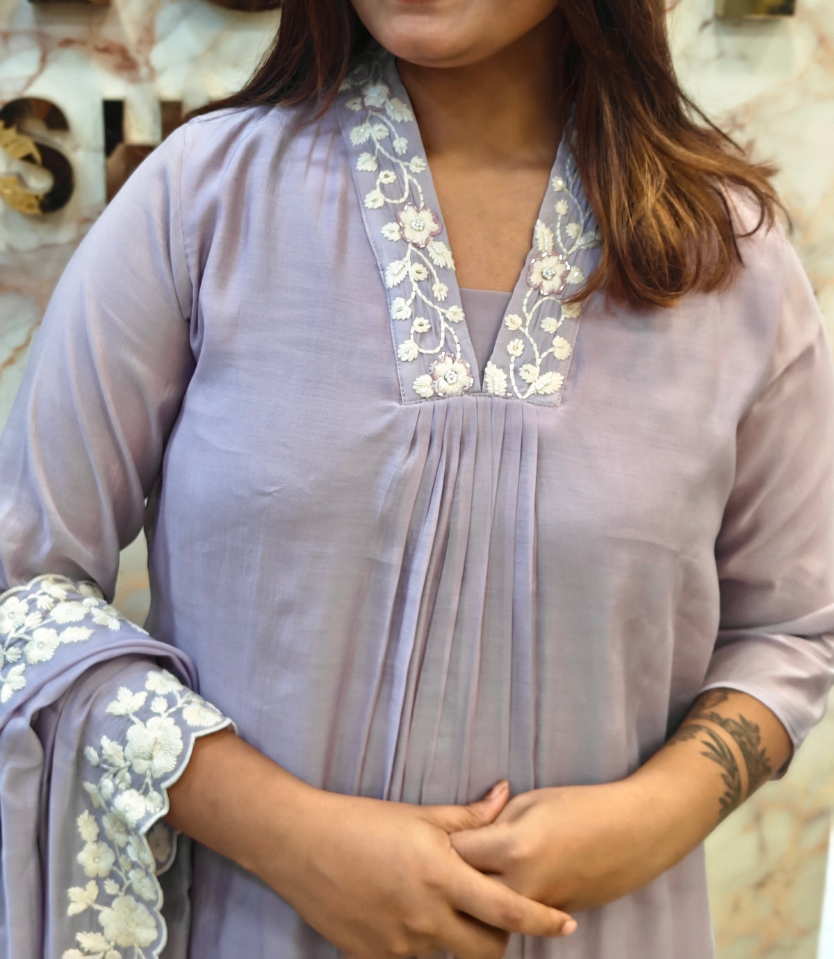 Trending Chinon Anarkali Dress with Thread Work