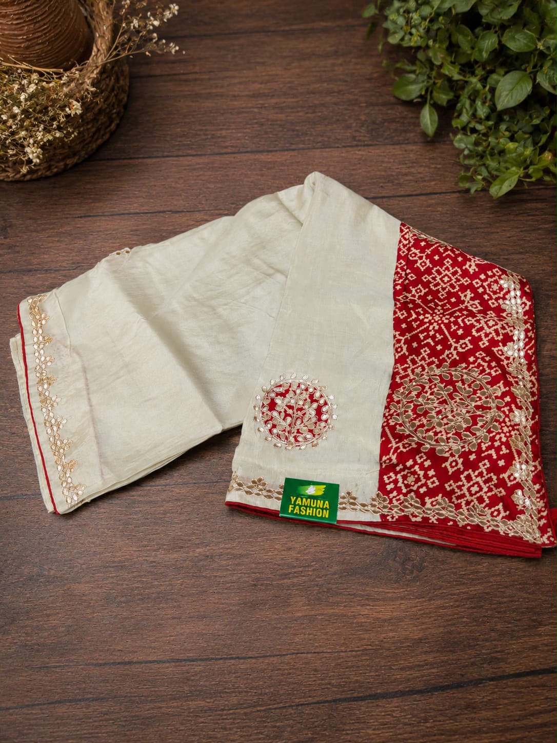Premium Gaji Silk Saree with Gota Patti Work & Patola Pallu