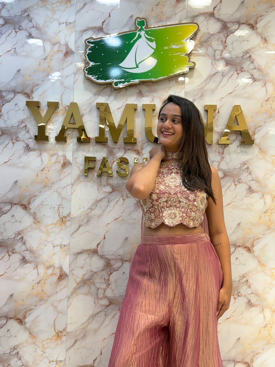 Designer Salsa Crop Top & Palazzo Set with Handwork & Thread Embroidery