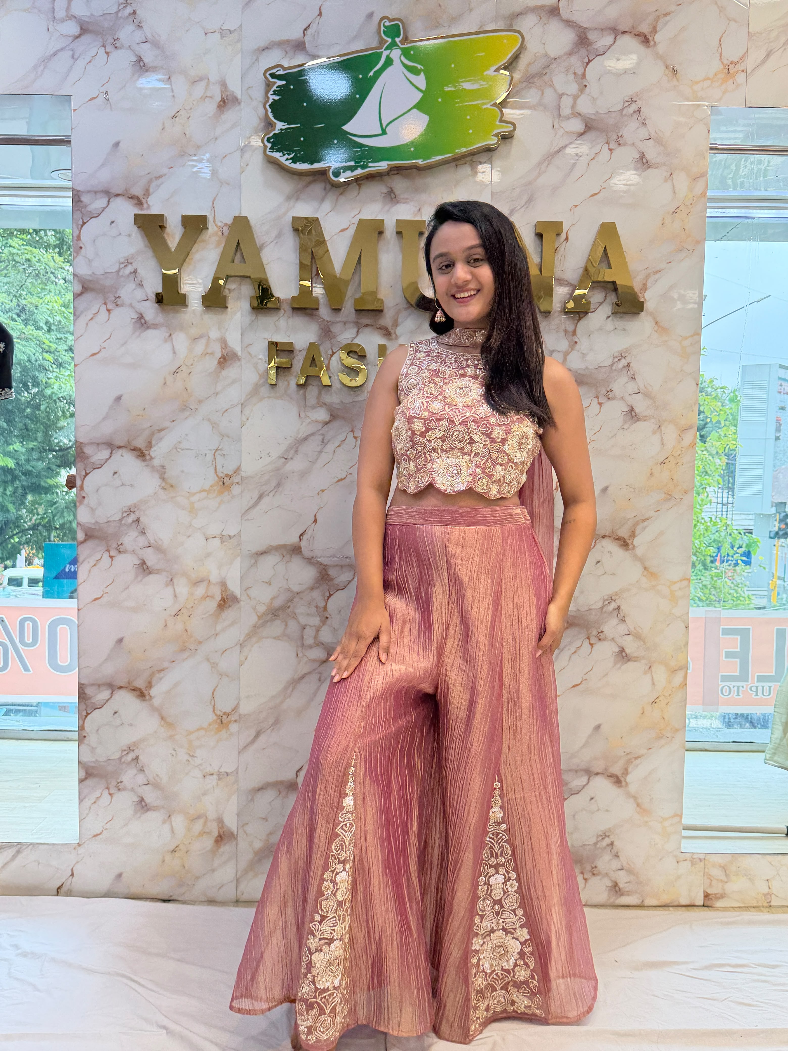 Designer Salsa Crop Top & Palazzo Set with Handwork & Thread Embroidery