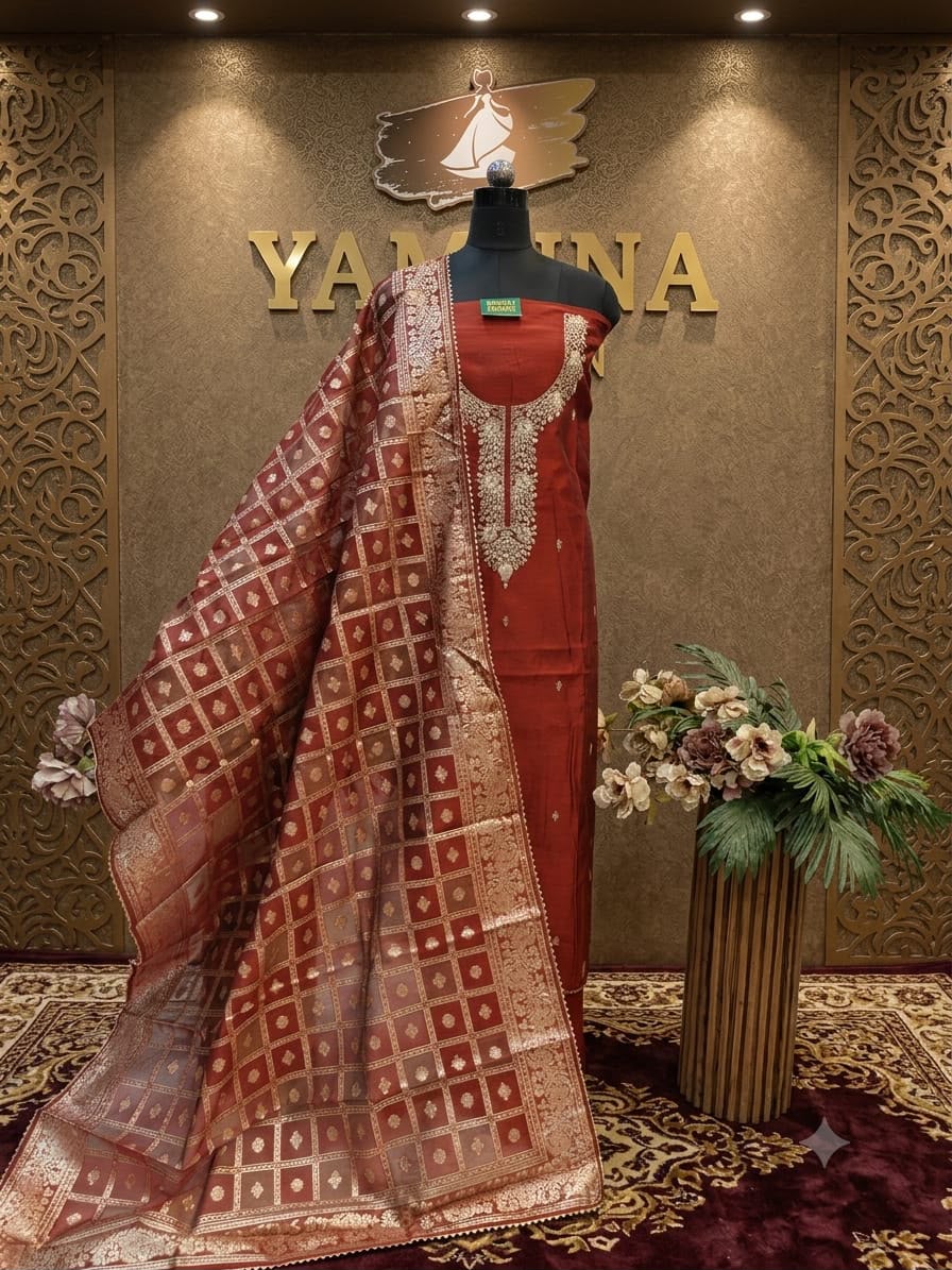 Chanderi Silk Banarasi Dupatta Unstitched Dress Material