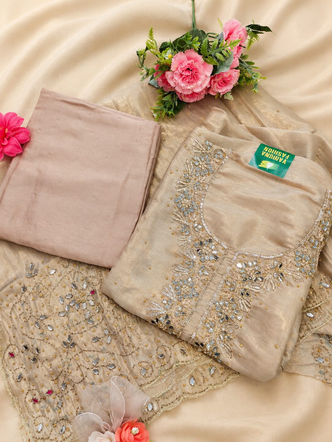 Premium Tissue Silk Handwork Unstitched Dress