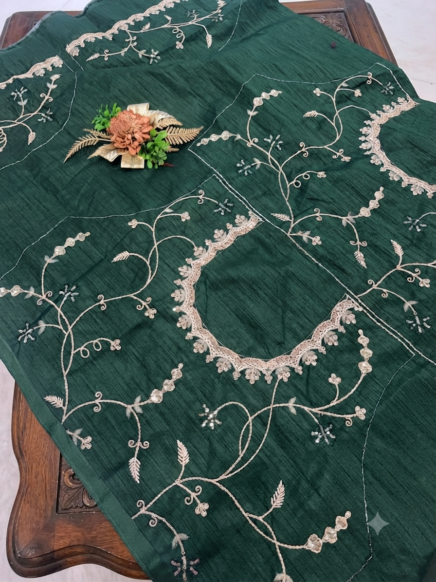 Premium Shimmer Silk Saree with Handcrafted Pitta Work