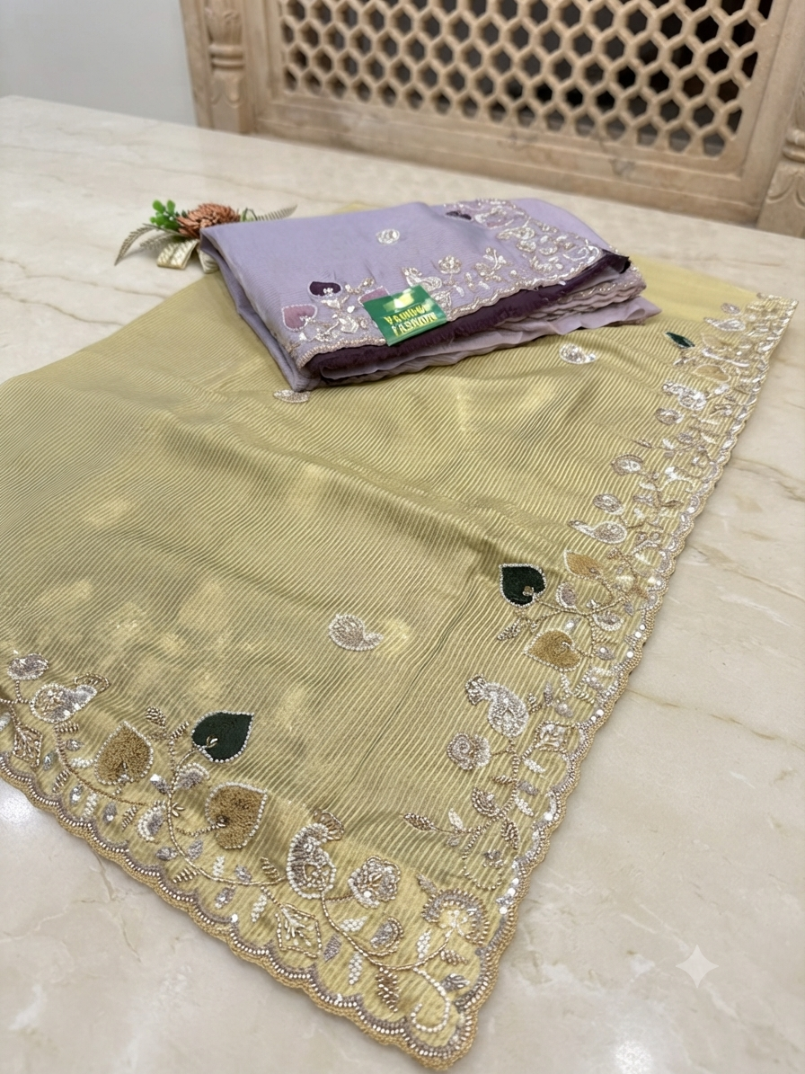 Pearl Bloom Handworked Shimmer Chiffon Saree
