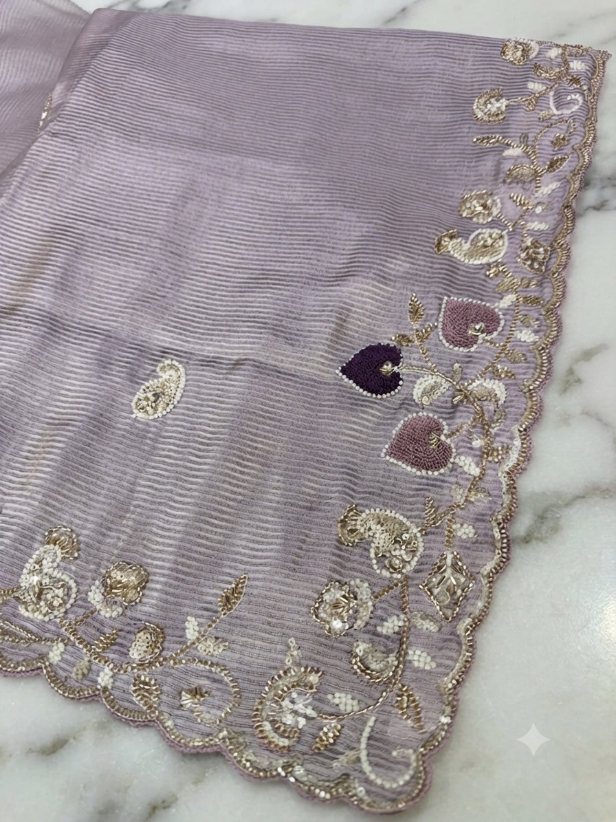 Pearl Bloom Handworked Shimmer Chiffon Saree