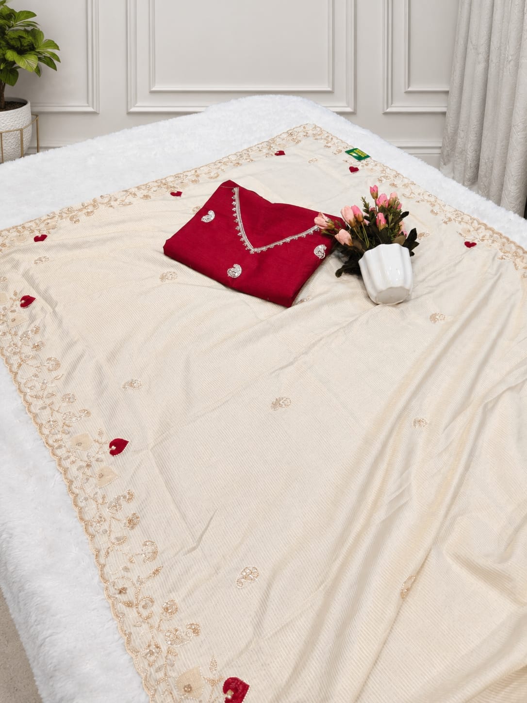 Pearl Bloom Handworked Shimmer Chiffon Saree