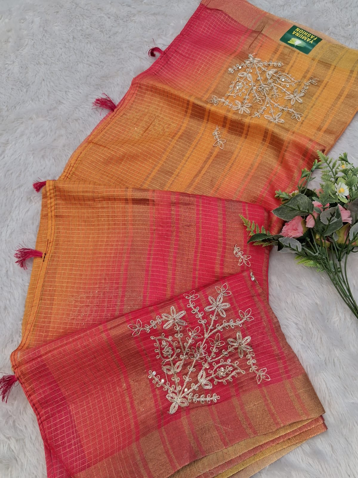 Designer Kota Doria Shaded Saree with Handwork | Lightweight Festive Wear