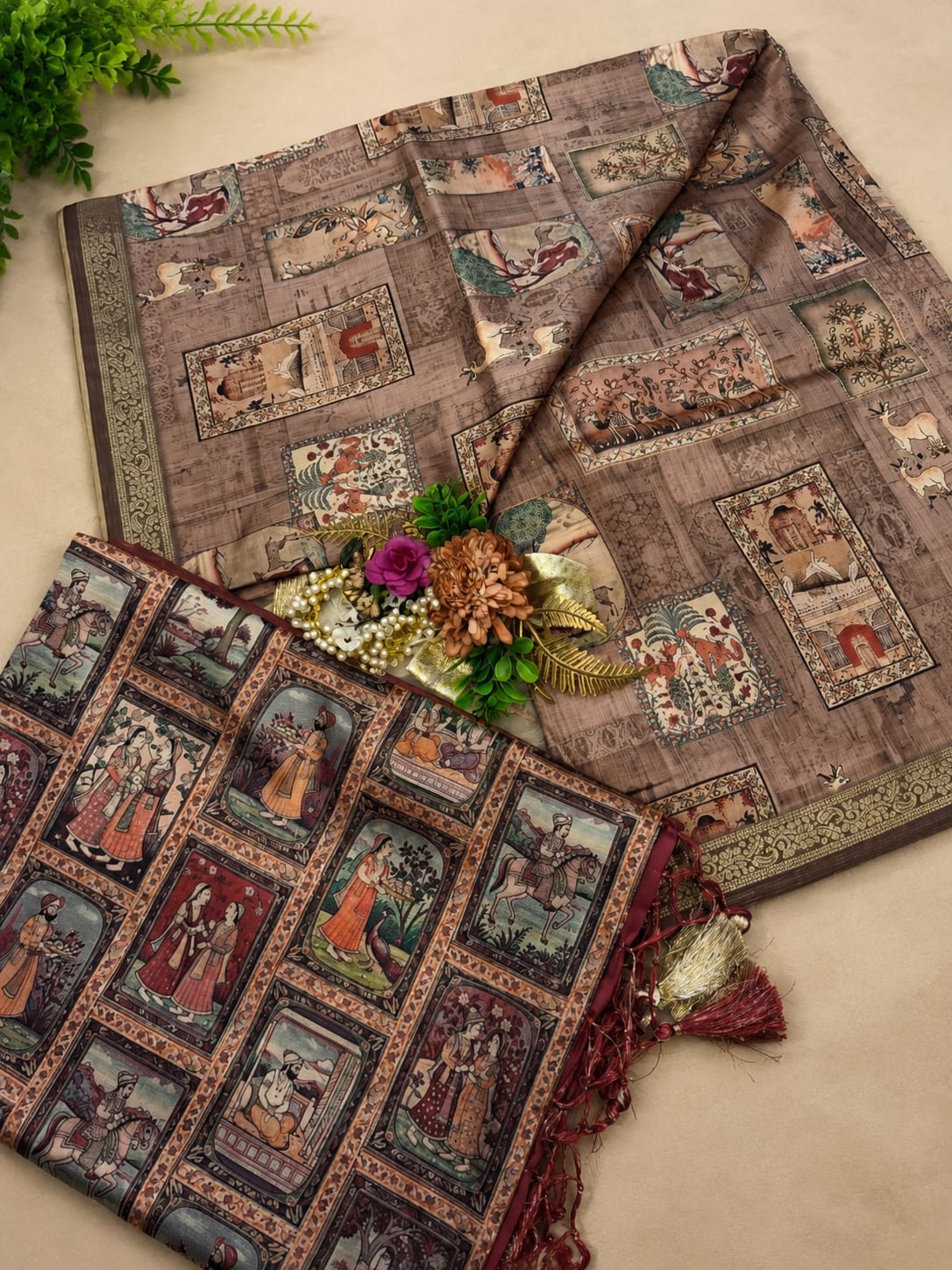 Heritage Printed Premium Tussar Silk Saree with Tassel Pallu