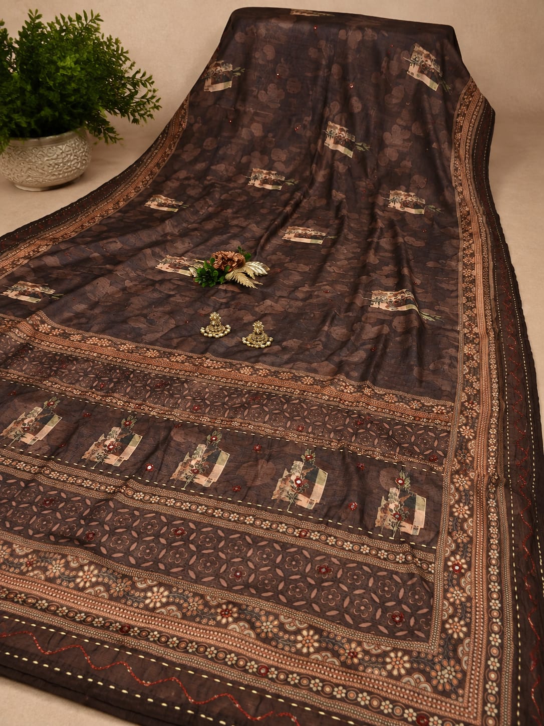 Designer Printed Chanderi Silk Saree with Elegant Borders | Lightweight Festive & Party Wear