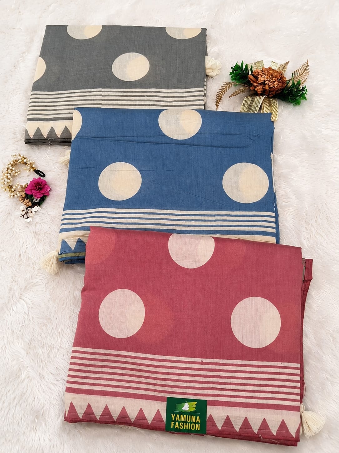 Premium Mul Cotton Polka Dot Printed Saree