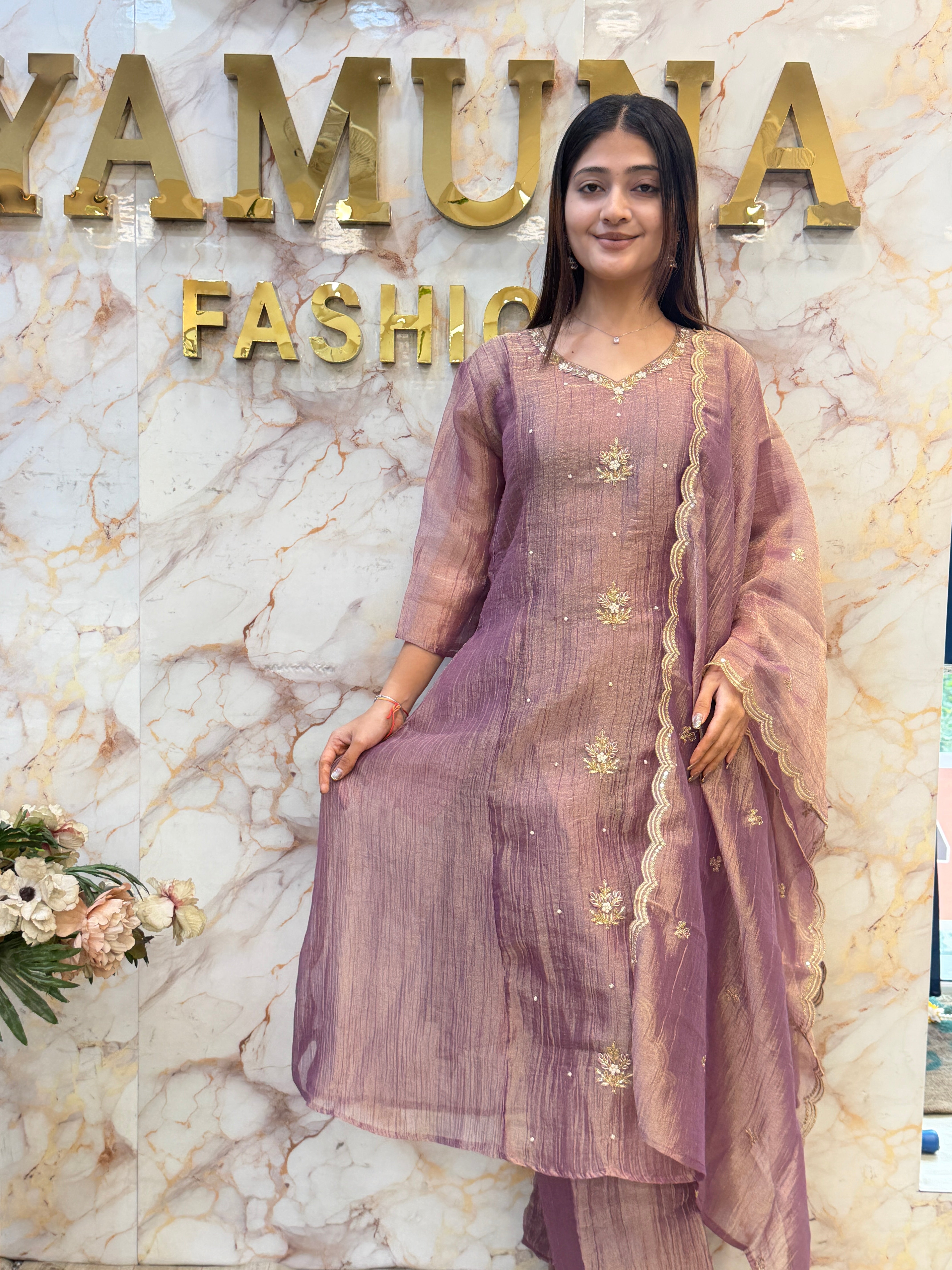 Salsa Kurti, Pant & Dupatta Set with Handwork