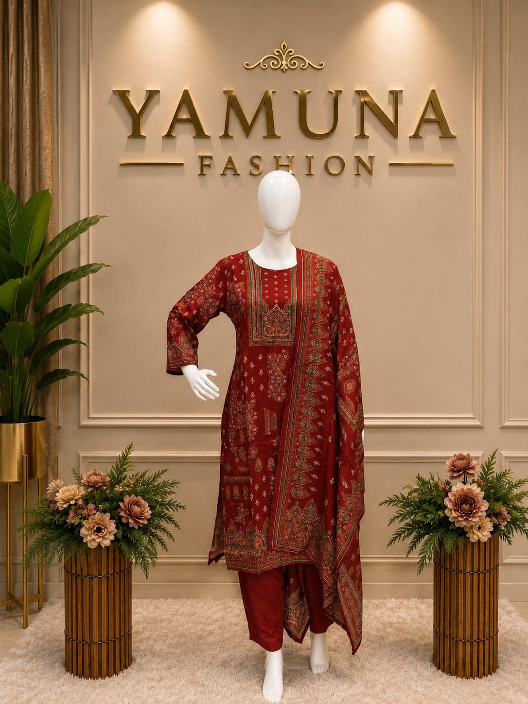 Premium Pure Muslin Printed Kurti Pant Dupatta Set